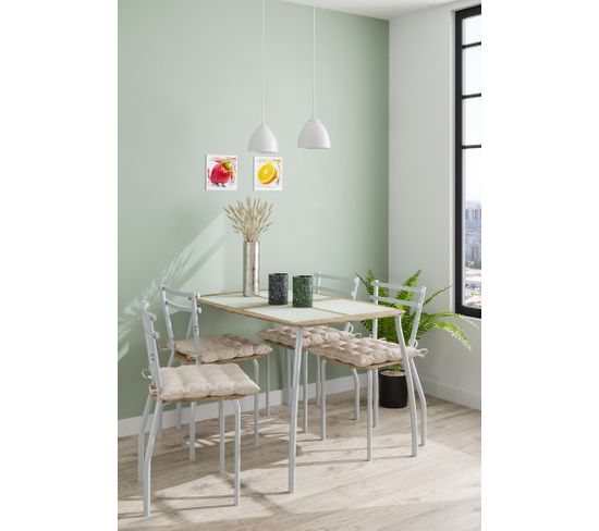 5 piece kitchen breakfast set metal frame MDF top dining table and 4 padded chairs
